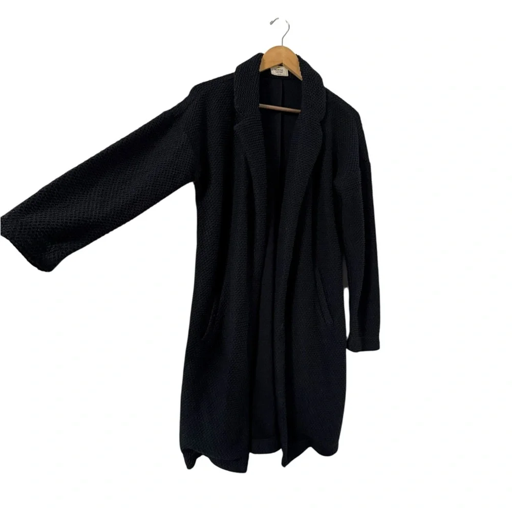 MARINE LAYER Birdseye Navy Cotton Cardigan Sweater